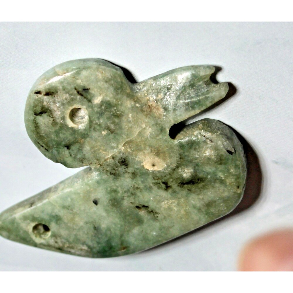 Antique Chinese Jade Carved & Polished Green Duck Pendant 16.59 grams 2" x 1.5"